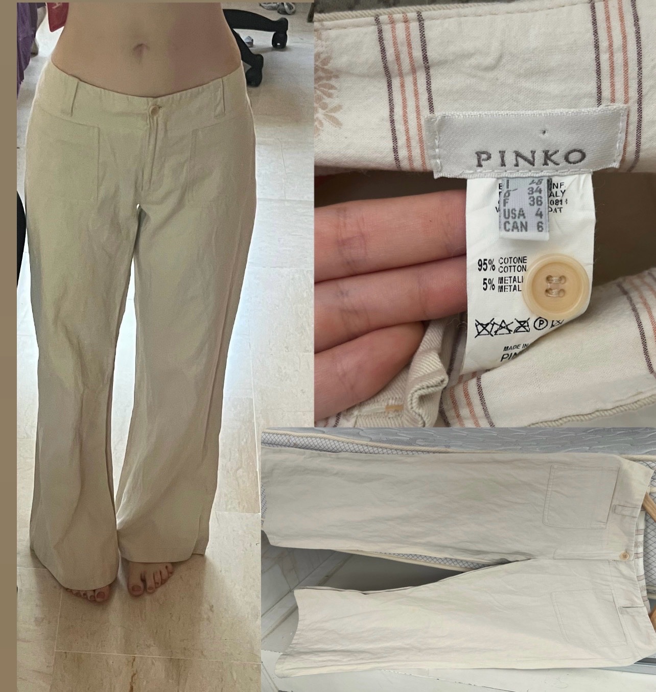 Pantalon PINKO beige à taille basse S/M