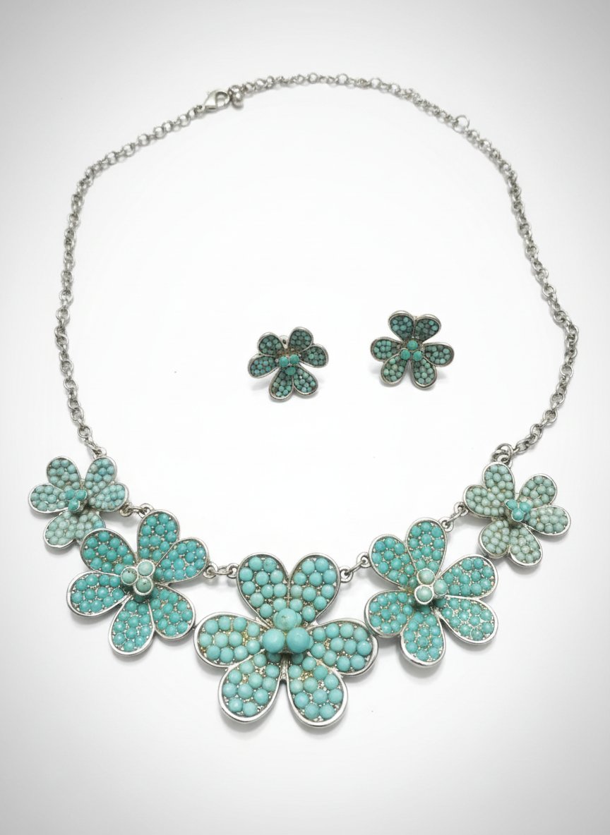 Collier et boucles d'oreilles avec perles bleus
