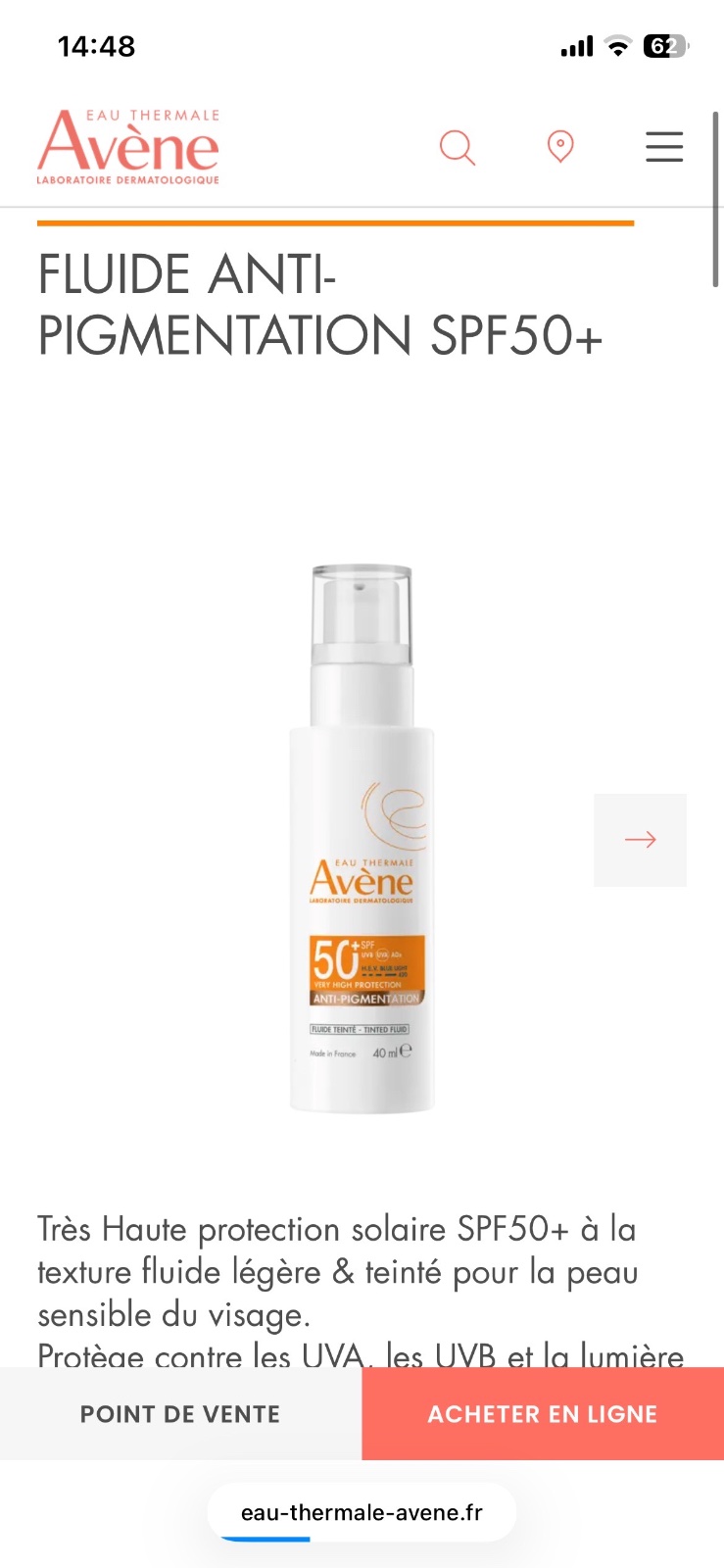 Ecran spf 50+ + soin anti tache 40 ml