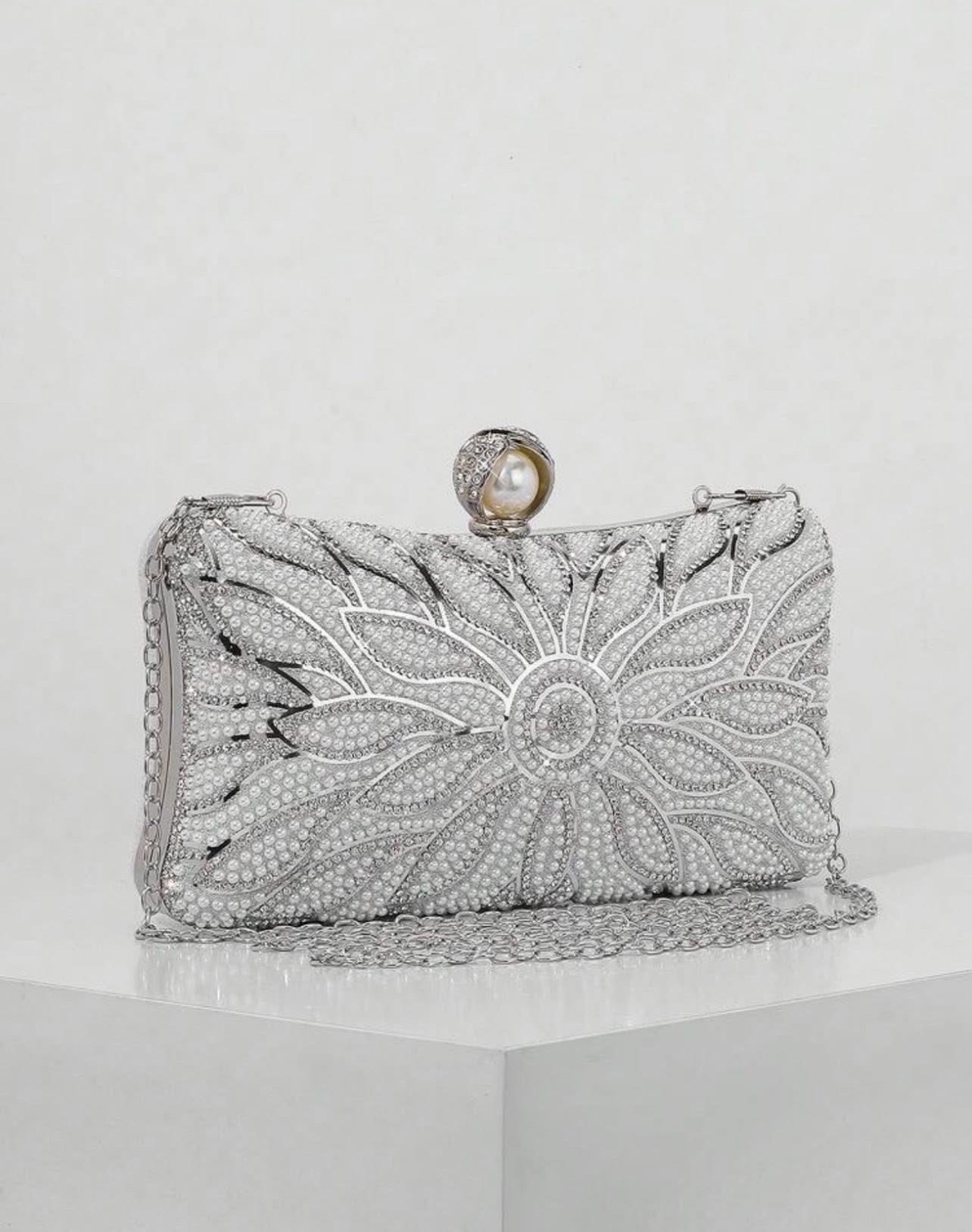 Sac soirée argent crystal