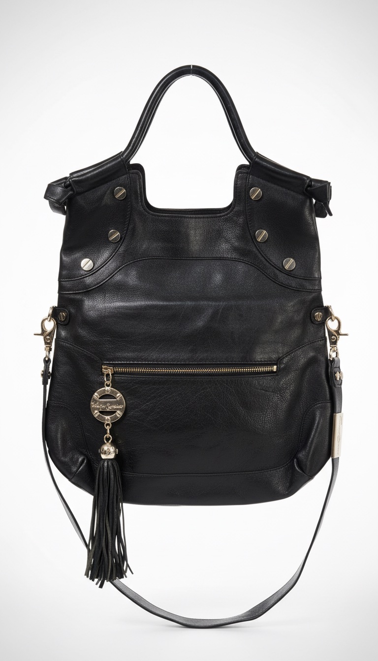 Tres joli sac a main en cuir noir avec des accessoires impéccablement dorés. Se porte sur l'épaule ou se tient a la main 