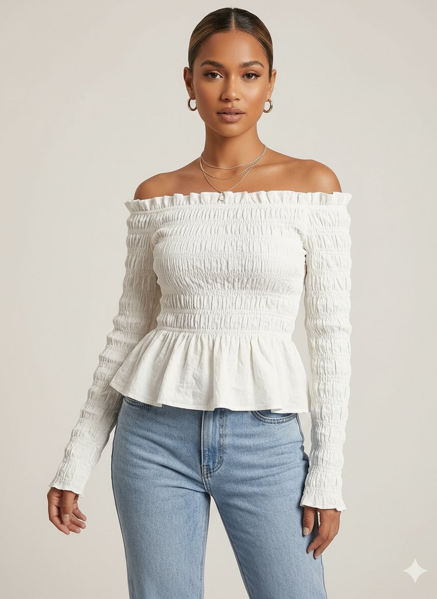 Top / Blouse à épaules dénudées et effet smocké