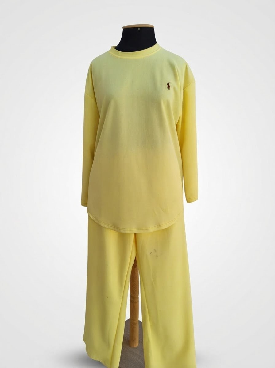 Set jaune citron 🍋 to9tel tlabes voilee taille 44