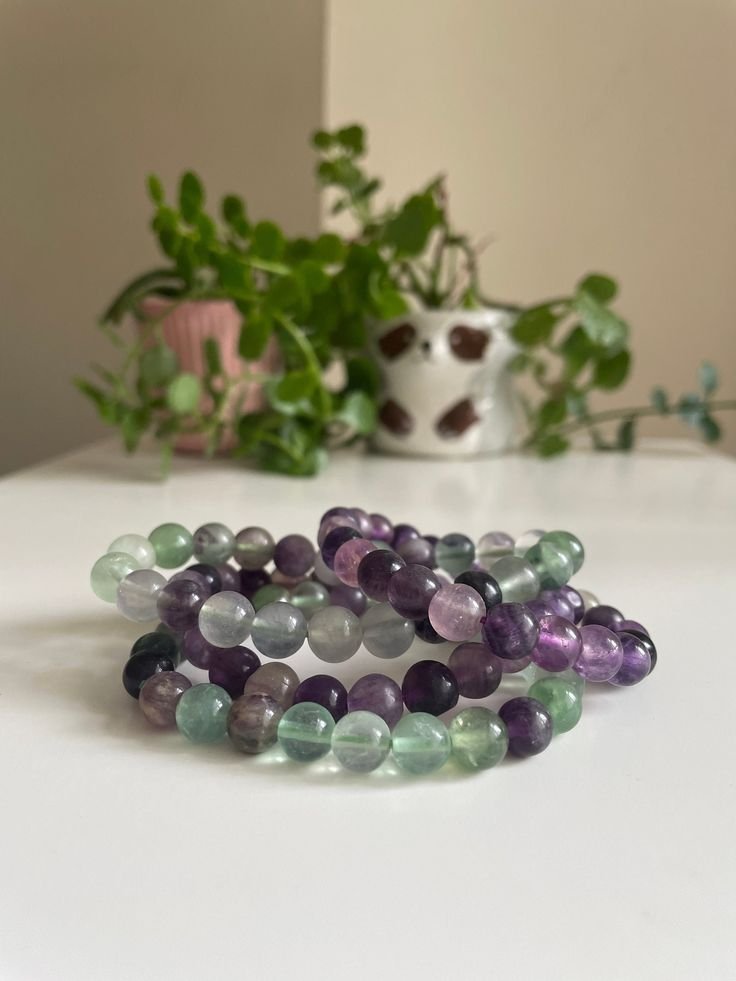 Bracelet en fluorite arc-en-ciel original 💜💚