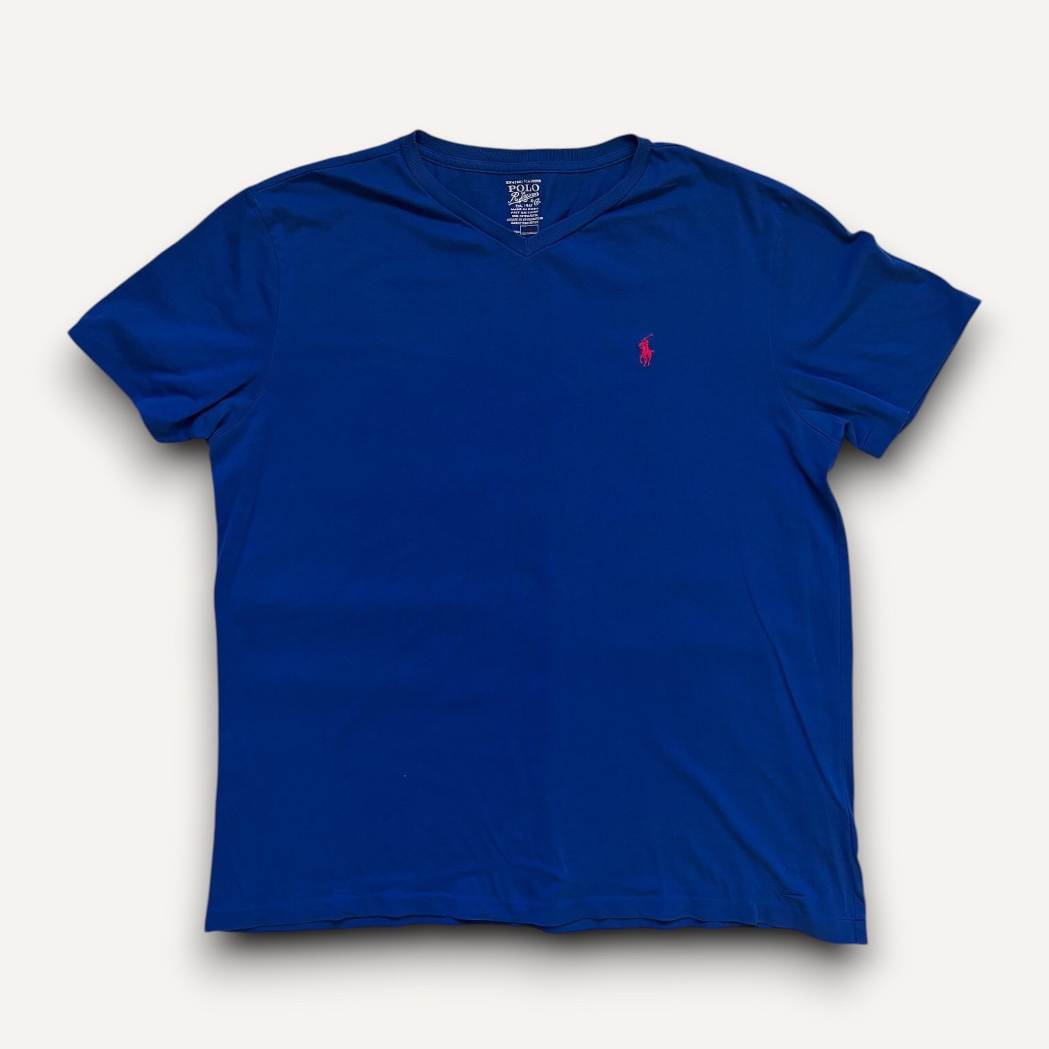 Polo Ralph Lauren Blue V-Neck Short Sleeve T-shirt with Red Logo