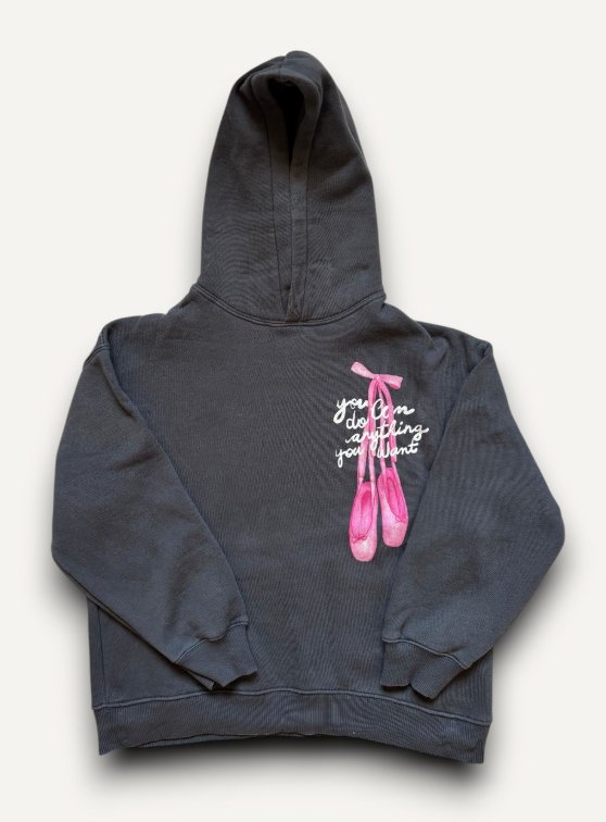 Zara Kids Girls Wash Black Ballet Slipper Graphic Hoodie