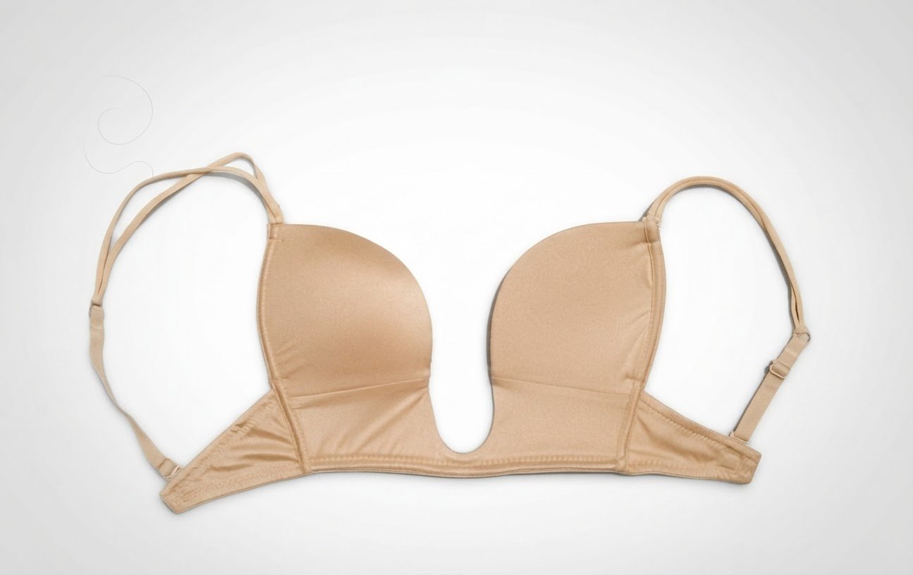 Soutien-gorge🌟 pigeonnant beige avec un décolleté plongeant en U, des bonnets légèrement rembourrés et des bretelles réglables