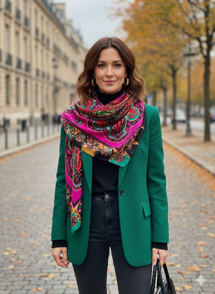 🇮🇹💯silk /SOIE 💯  italienne 🇮🇹🎀 🇮🇹Harriet Sellig 🎀 huge grand foulard 🎀MILANO 🇮🇹 125 cm carré 💫 