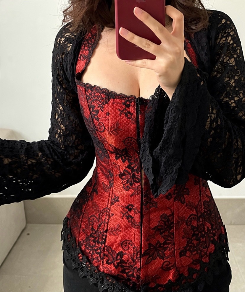 Red & Black Floral Lace Corset Top / Bustier