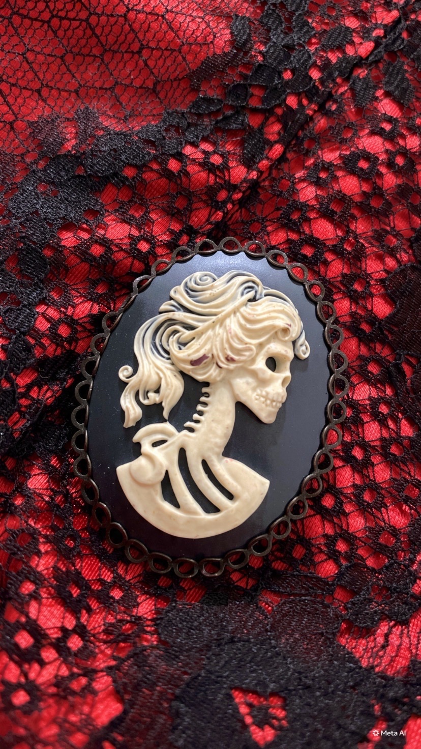 Gothic Lady Skull Skeleton Cameo Brooch Pin