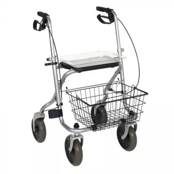 Déambulateur à roulette Rollator MIGO 2G Gris métal Freins de parking Appareil pliable Poignées à pousser réglables