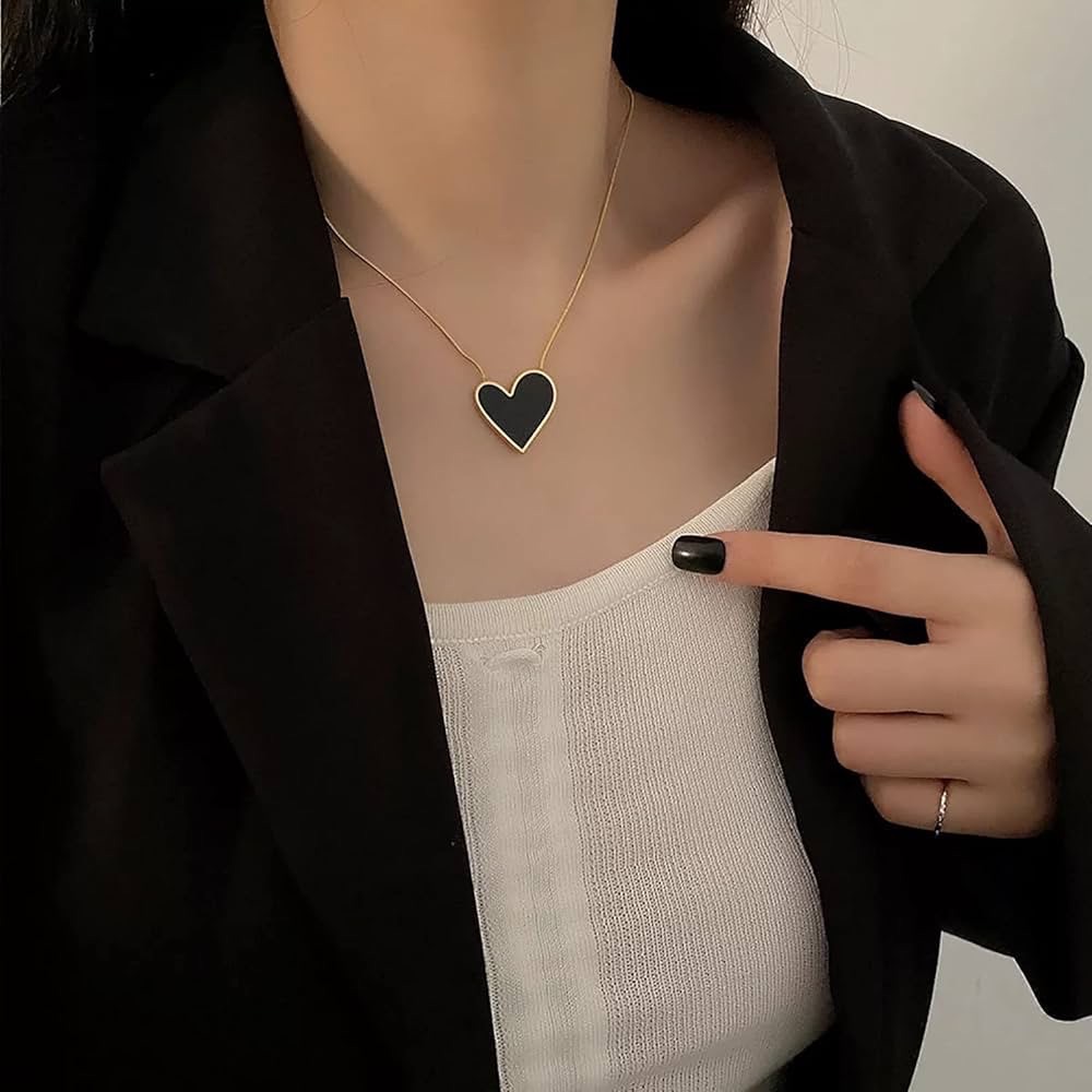 Colier acier coeur noir