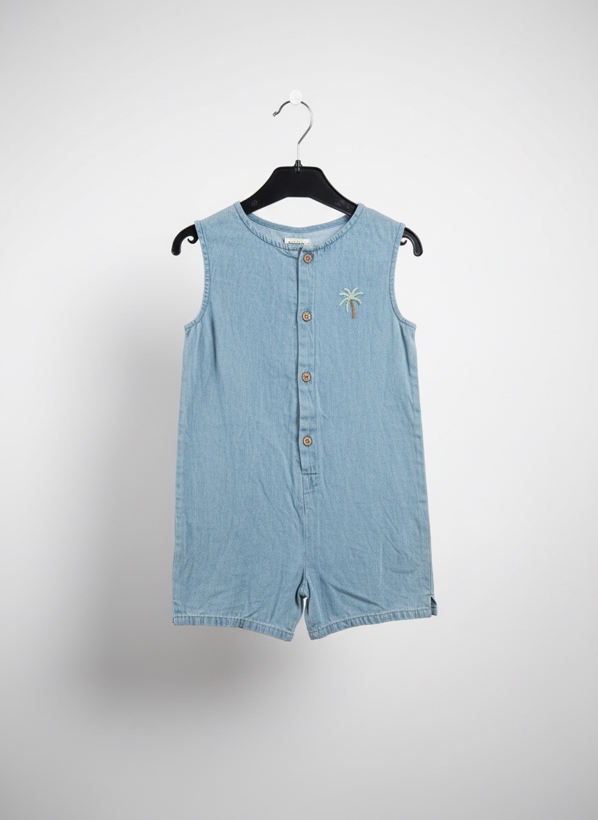 Combishort en jean léger / effet chambray Kiabi - Motif palmier