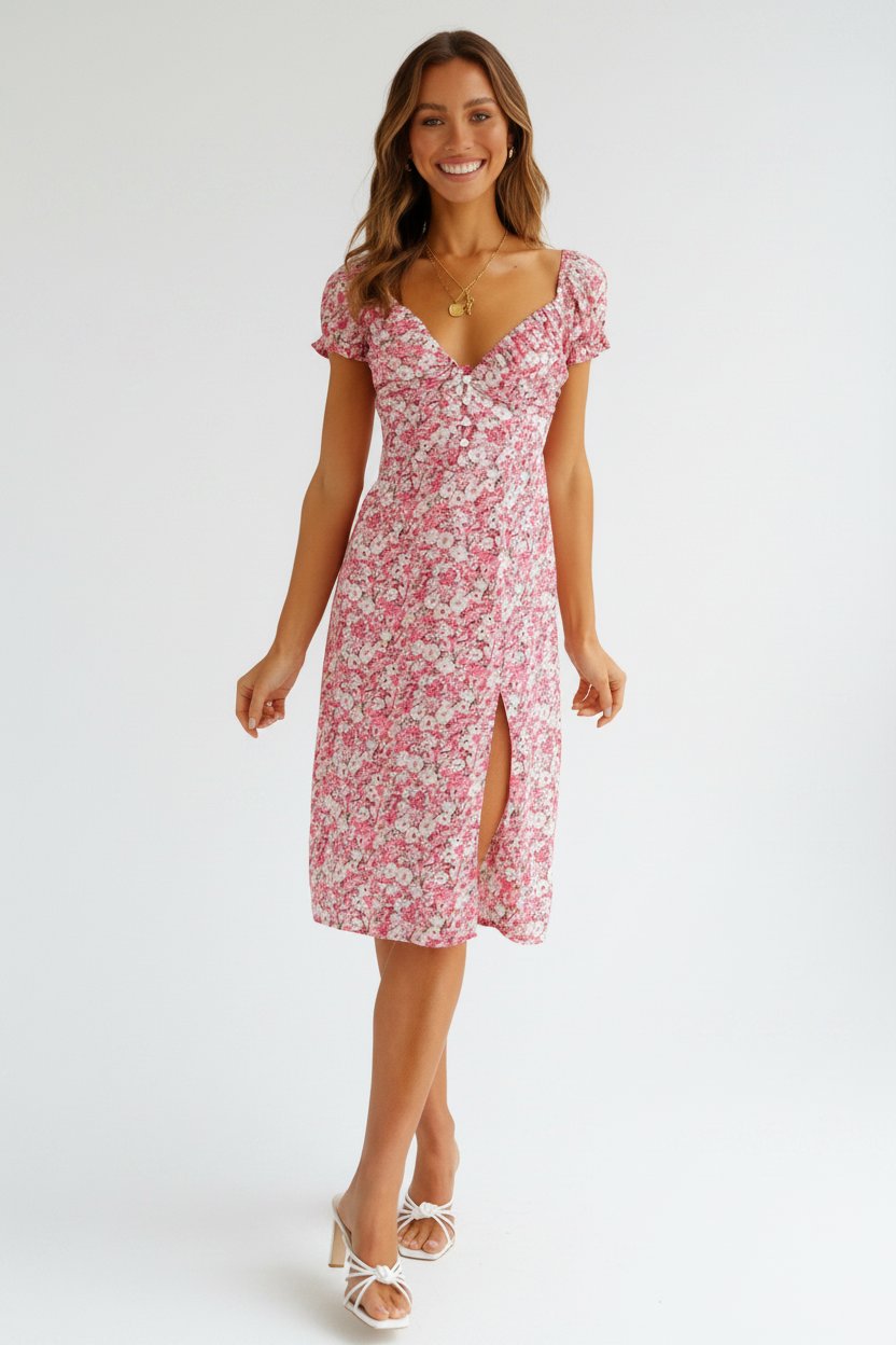 Robe rose fleurie