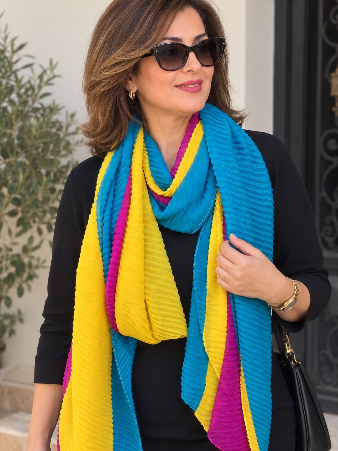Foulard léger tricolore plissé 