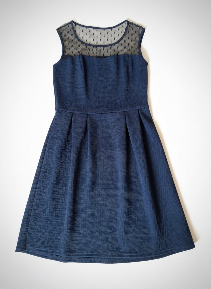 Robe cocktail chic  et intemporelle , sans manches ,couleur Bleu nuit , taille M 