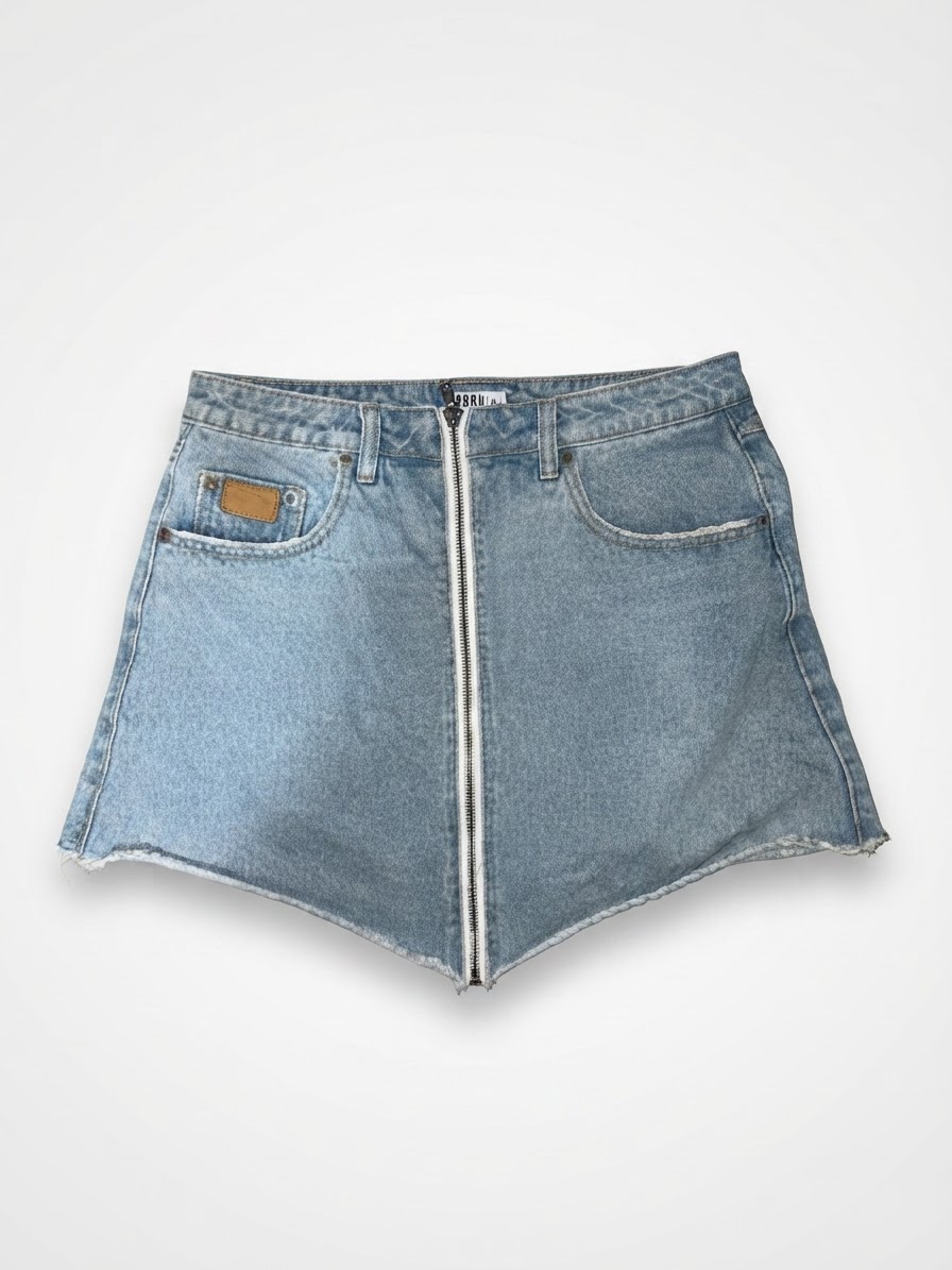 Mini denim skirt with a full-length front zipper closure