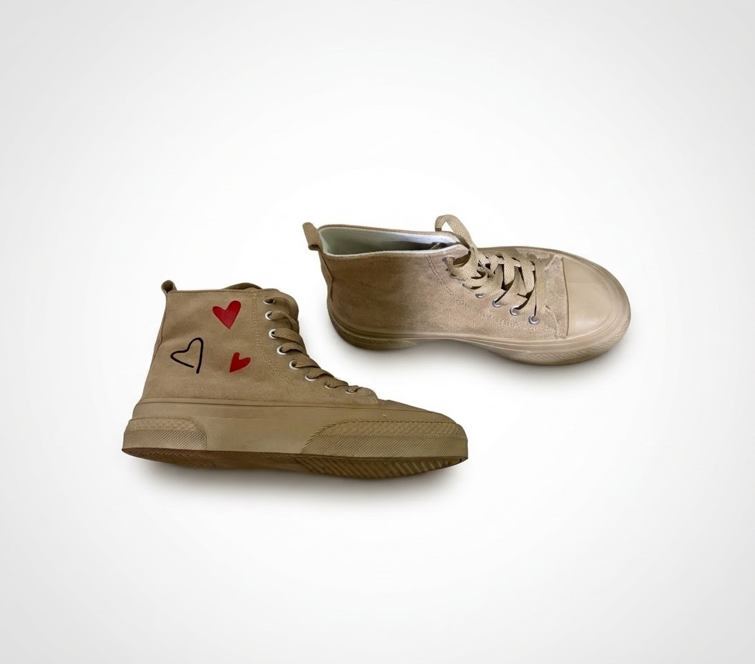 Beige/tan high-top canvas sneakers