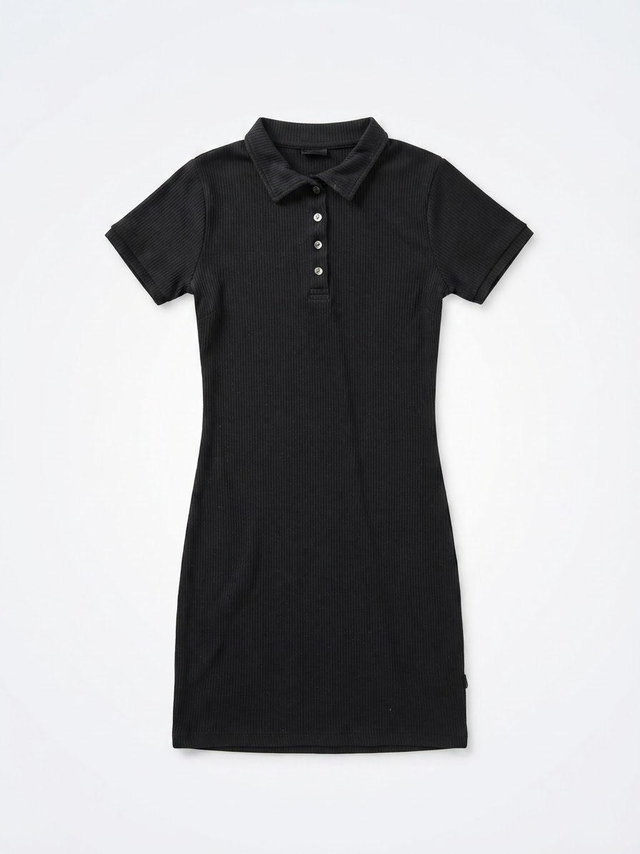 Short-sleeved, black polo-style mini dress