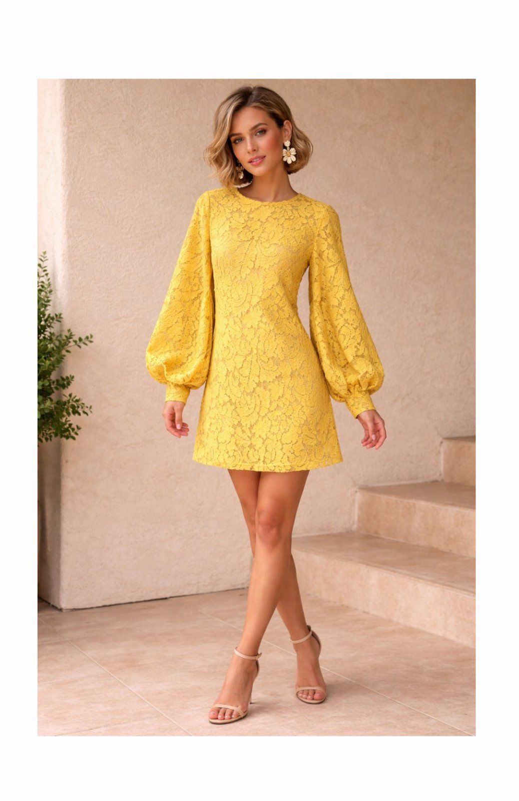 Robe jacquard à manches bouffantes 