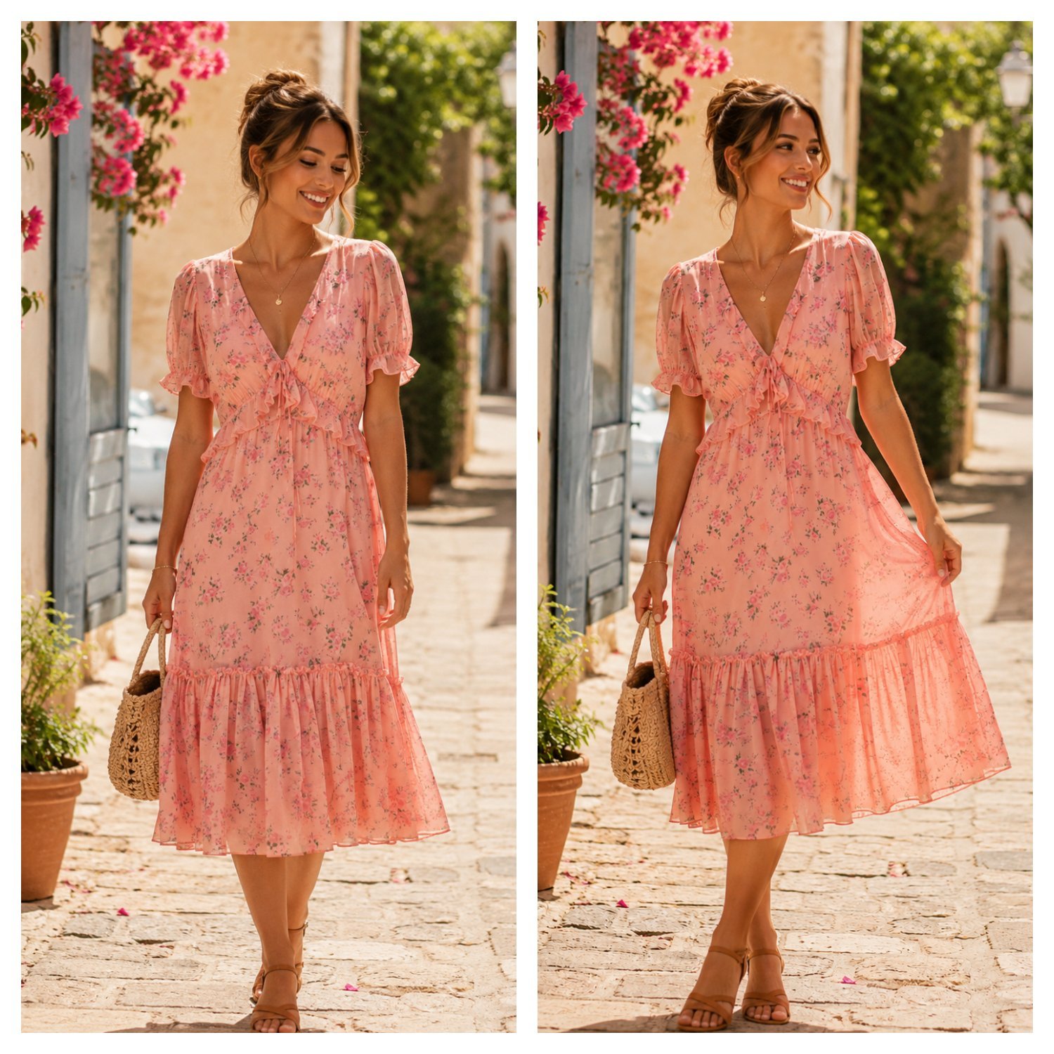Robe fleurie à volants 