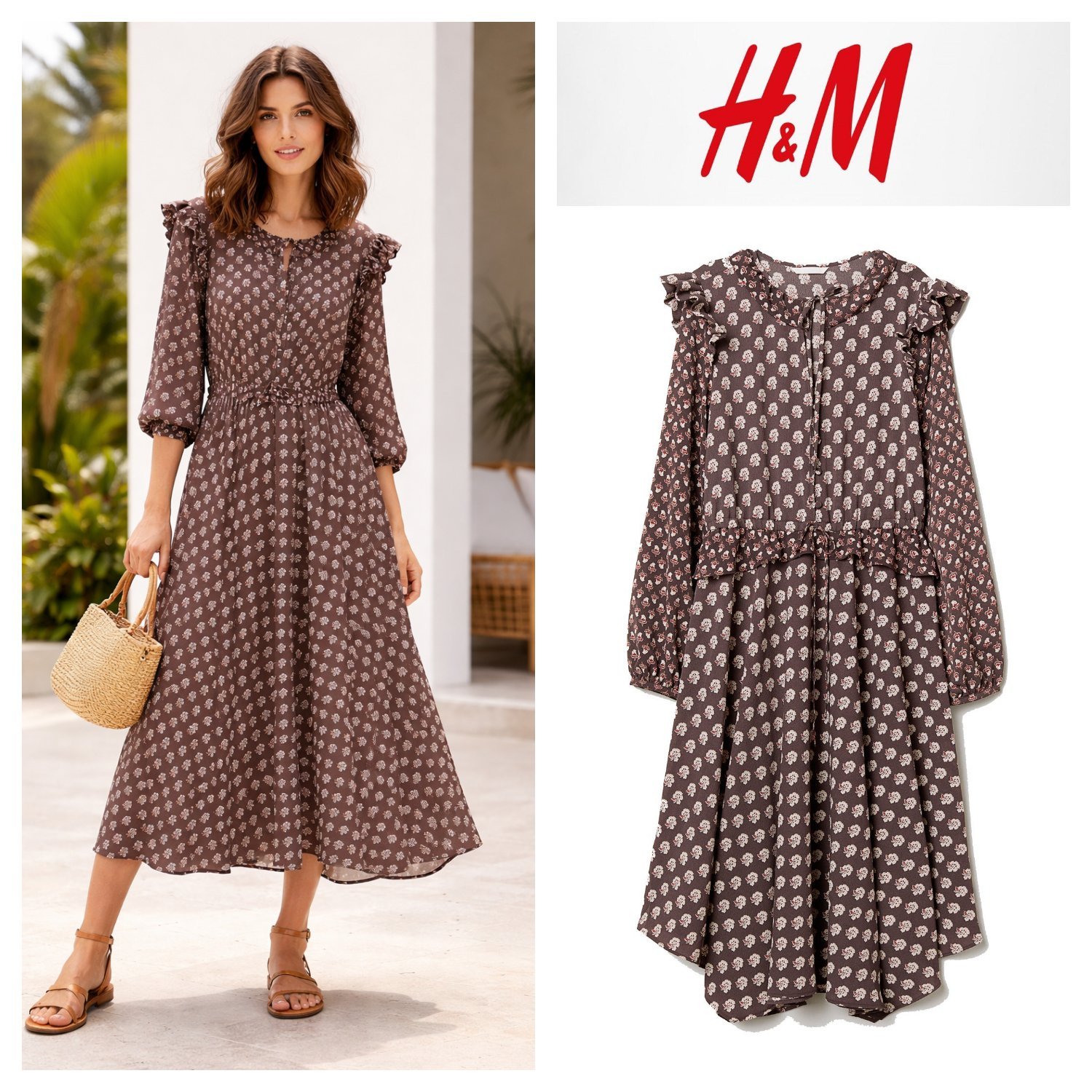 Robe midi à volants h&m