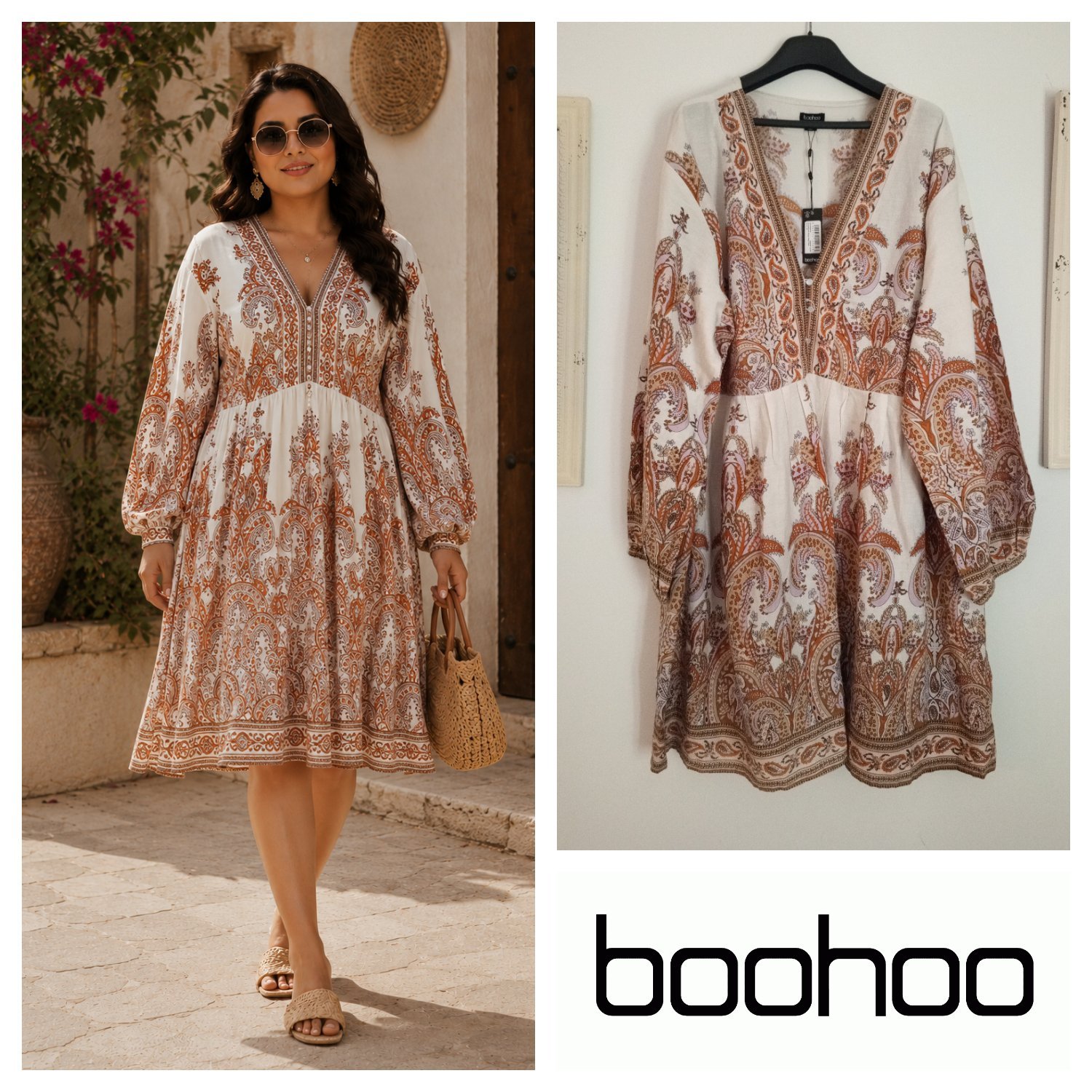 Robe bohoo neuve en lin à imprimée jacquard  54/56