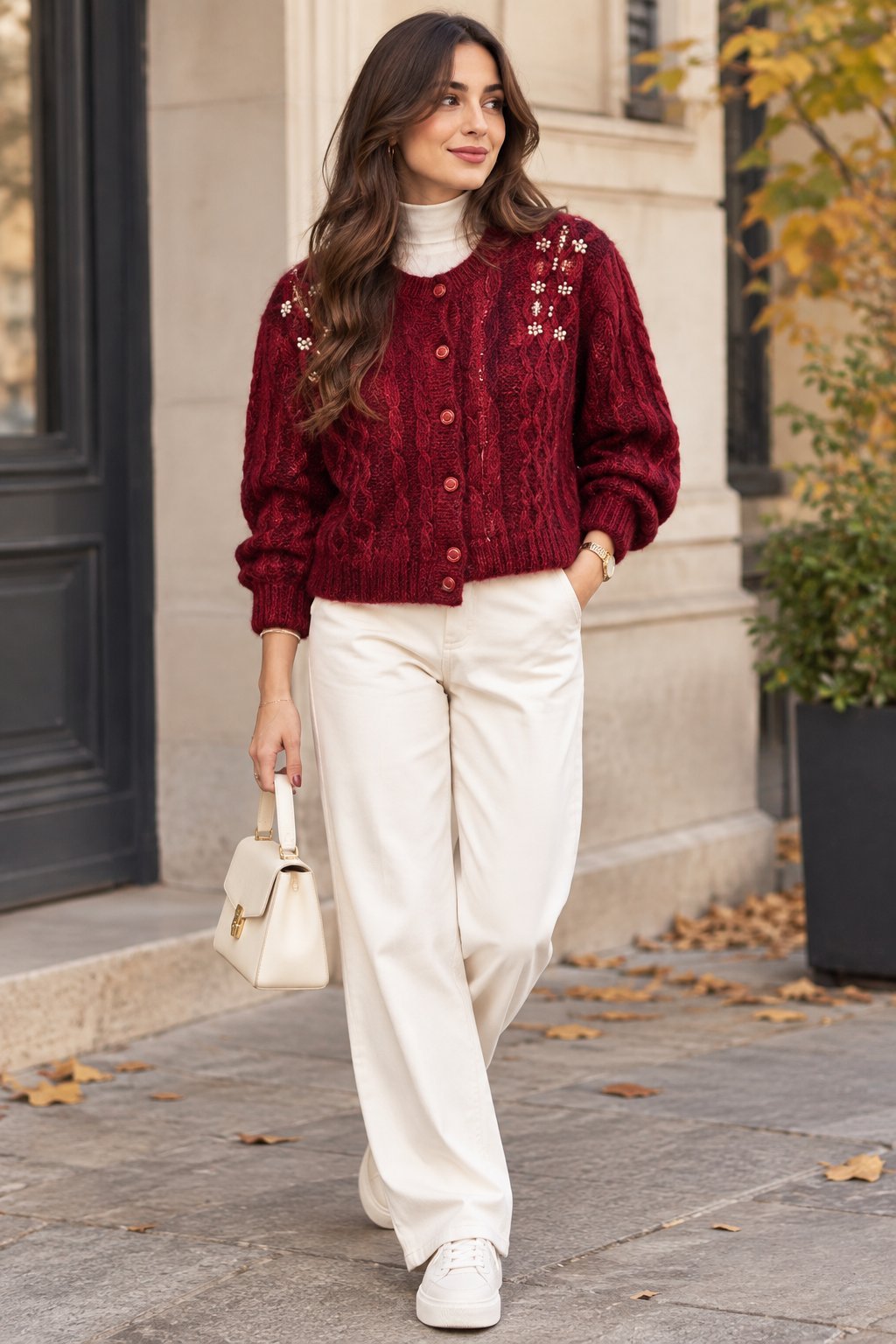 Cardigan en mohair à petites perles