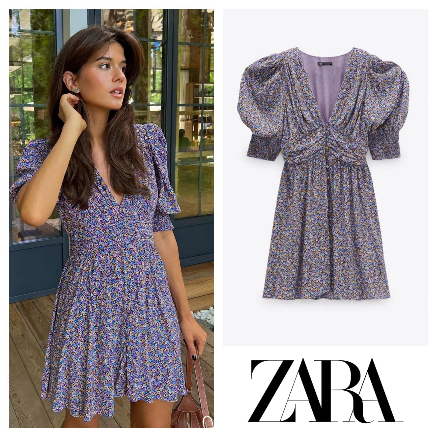 Robe fleurie boutonnée Zara 