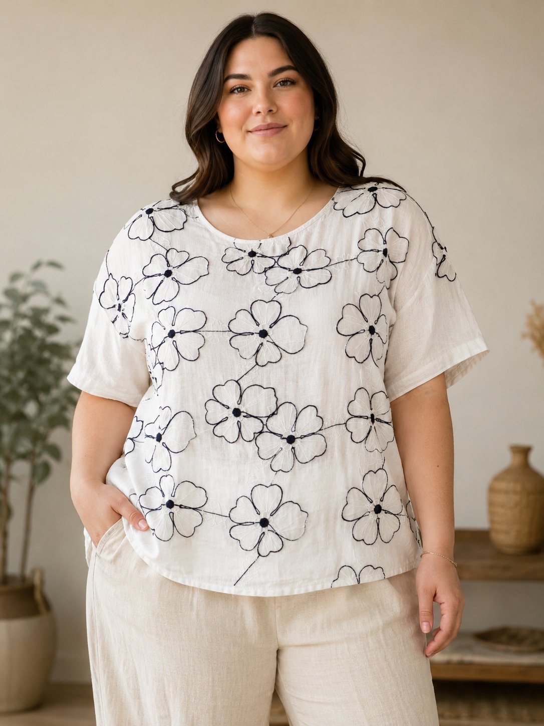 Haut à broderie en lin 