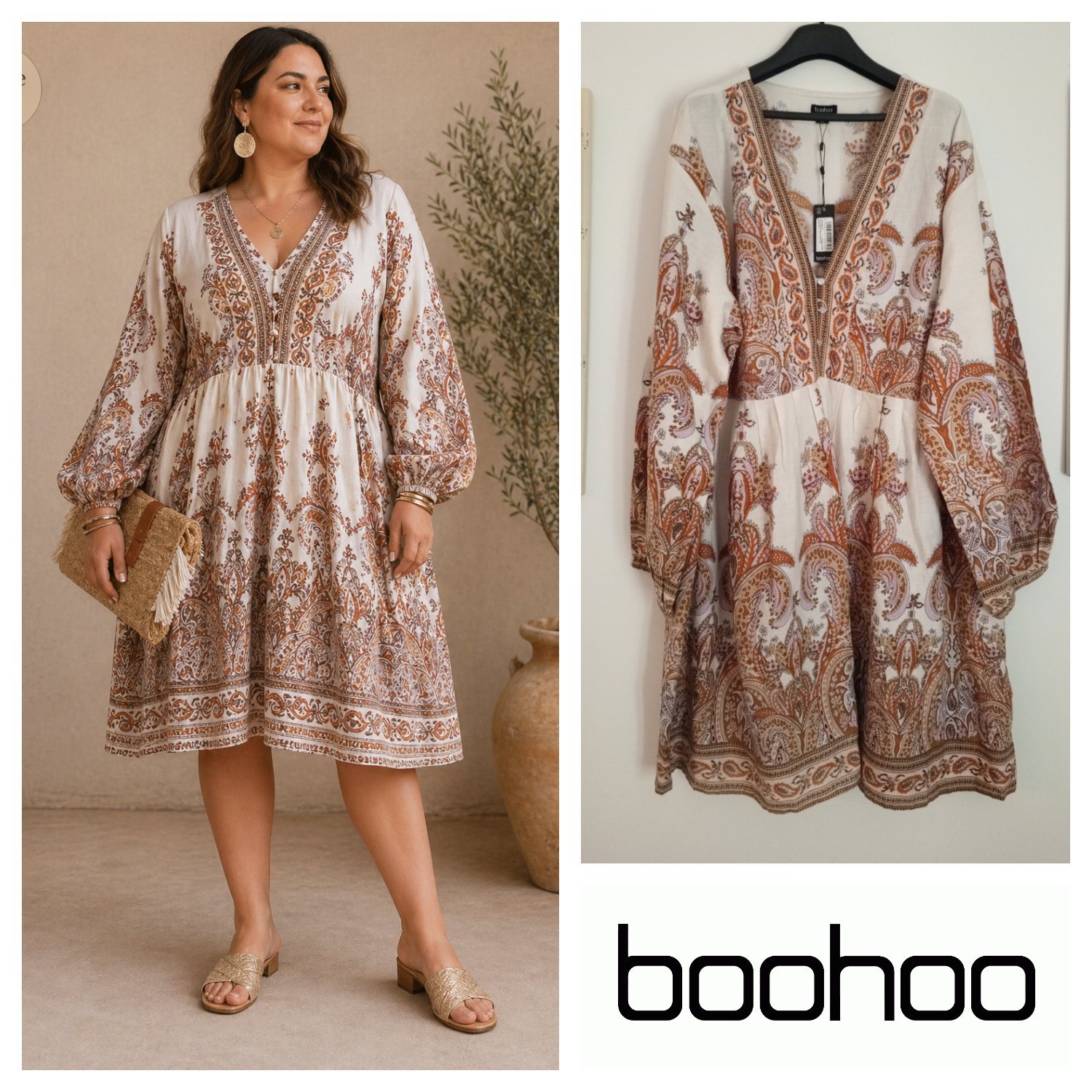 Robe bohoo neuve en lin à imprimée jacquard 