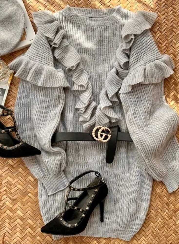 Robe shein oversize en maille à volants 