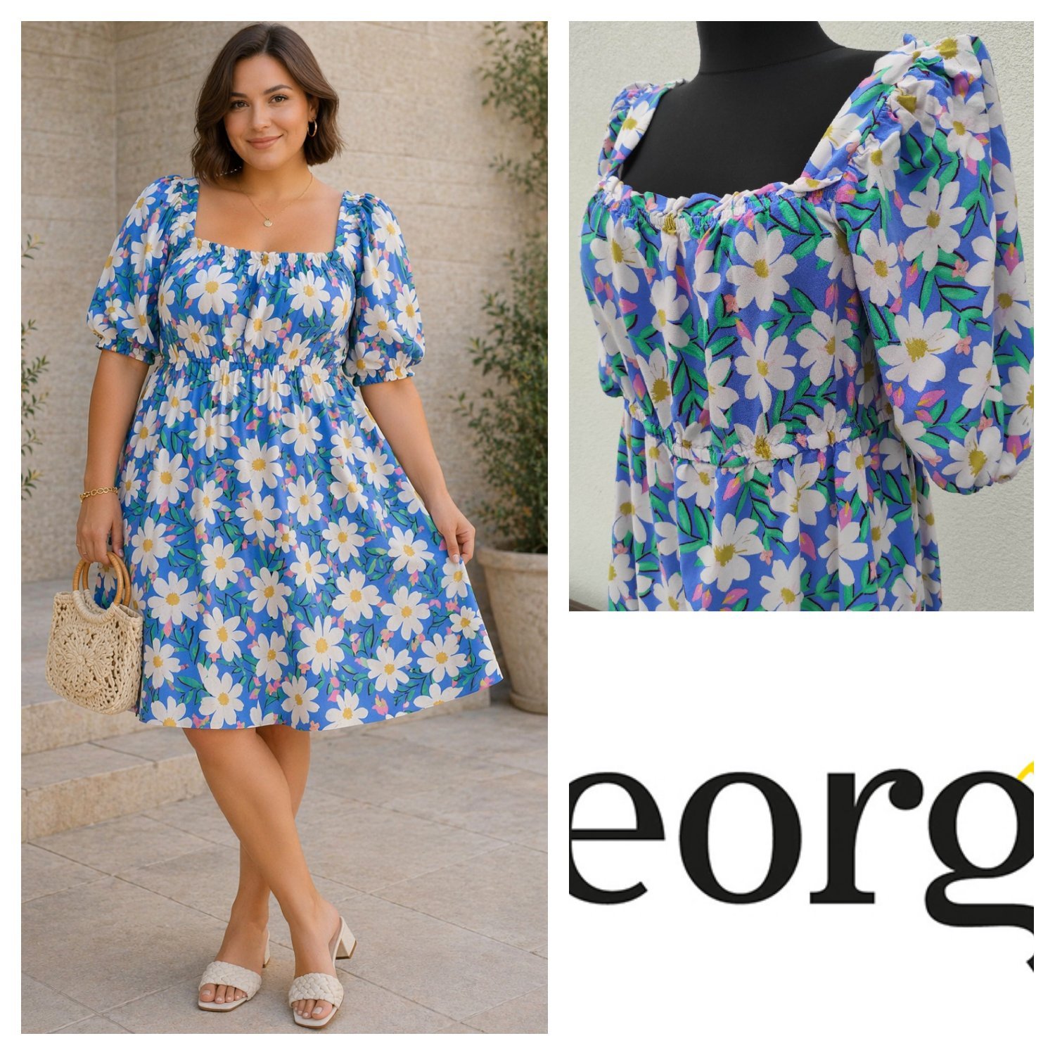 Robe  fleurie George à manches ballons 