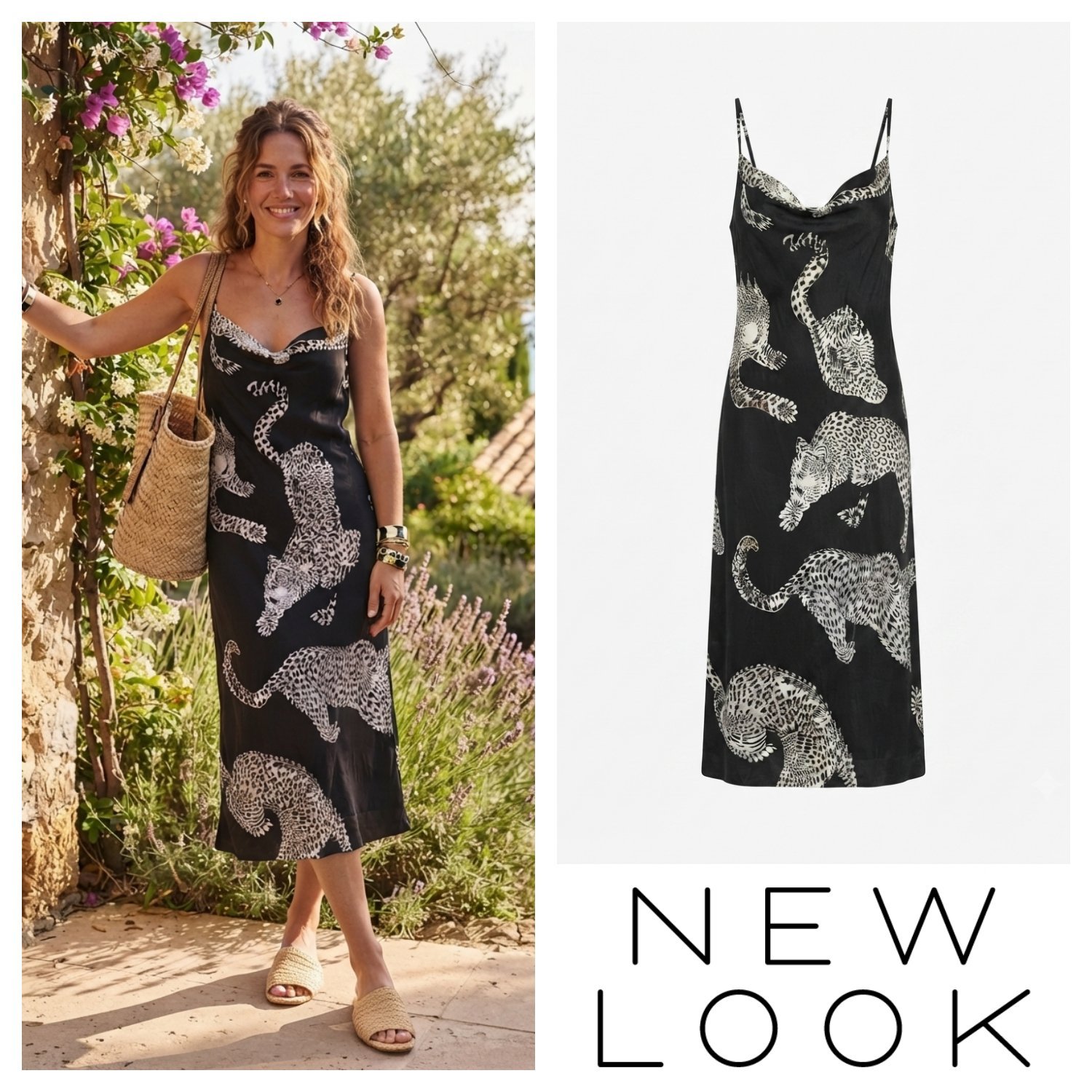 Robe satiné imprimé jaguar New-look 