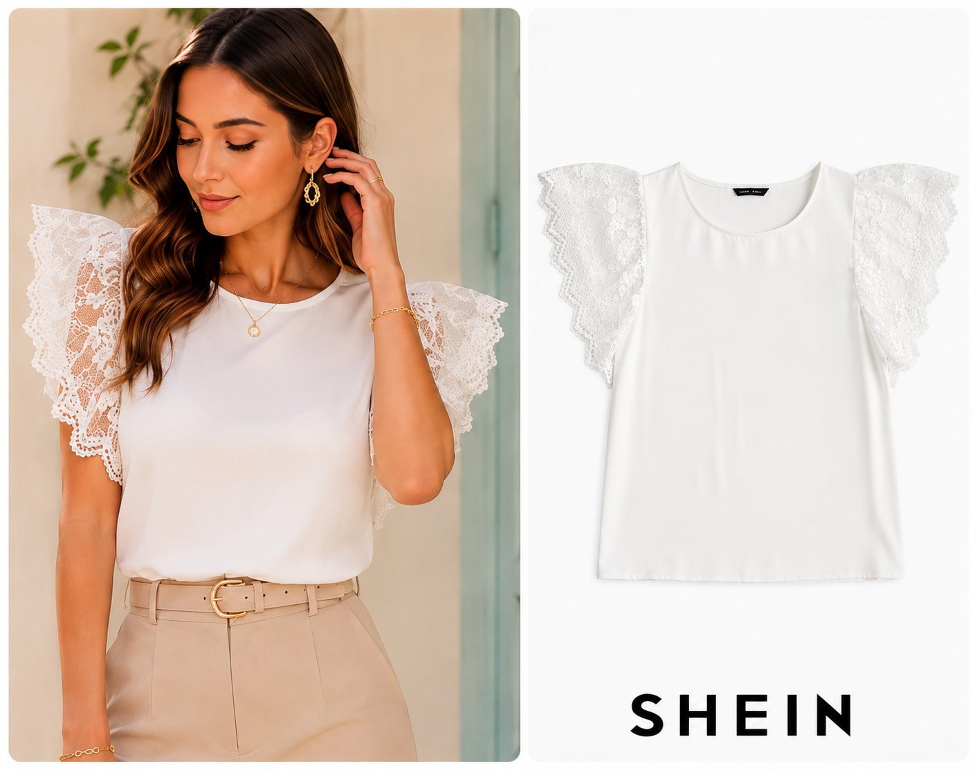 Chemisier Shein à manches en tulle brodée 