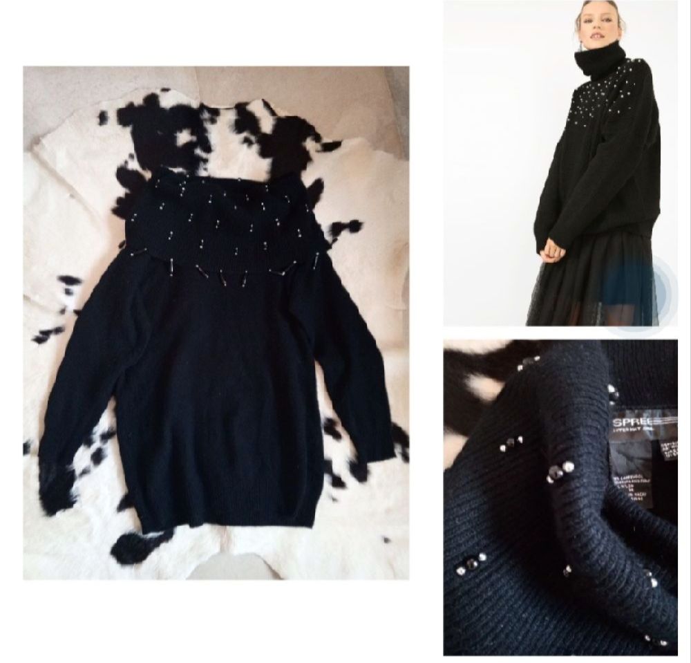 Pull en laine et poil de lapin à large col coulé drapé à bijoux 