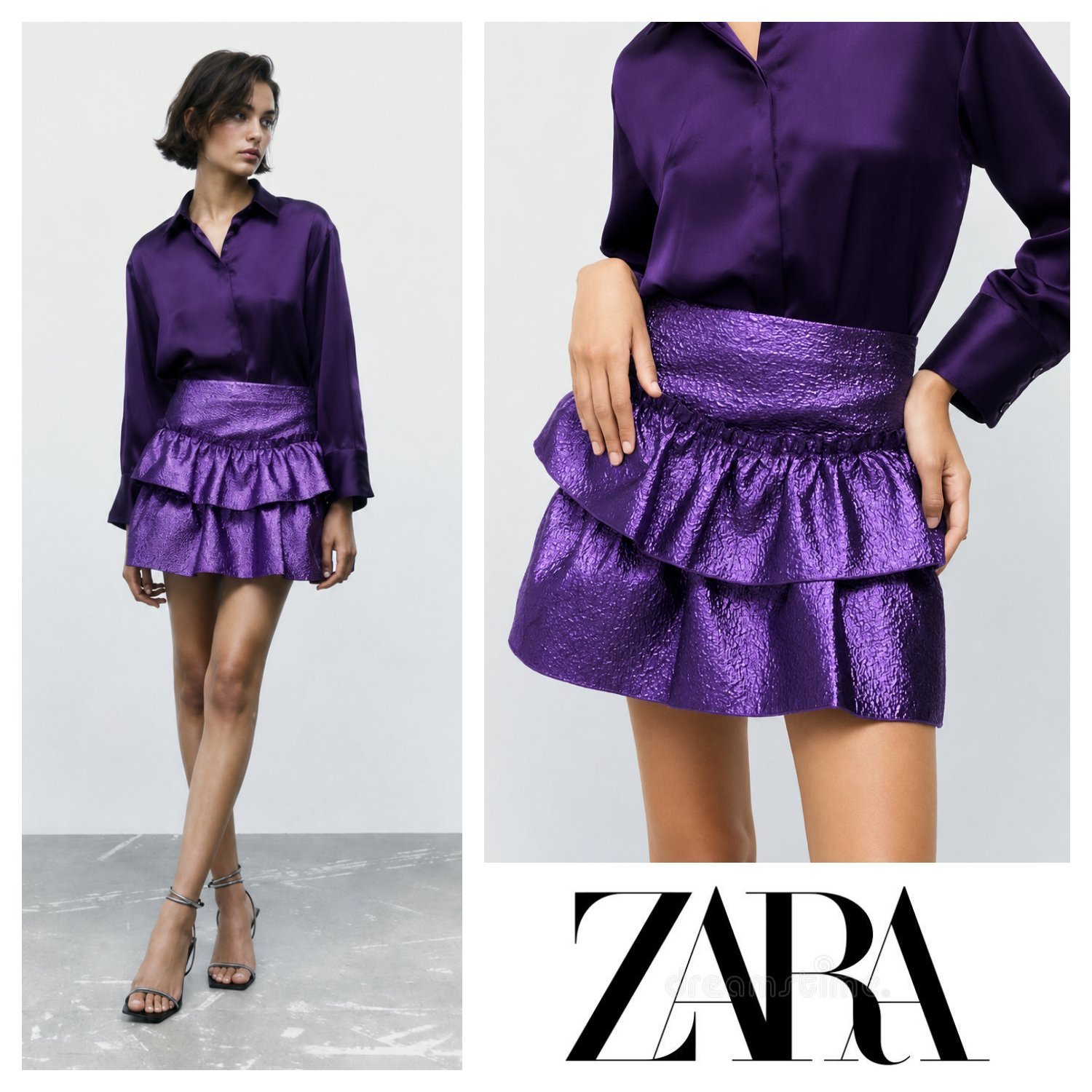 Jupe-short texturée à volants Zara 