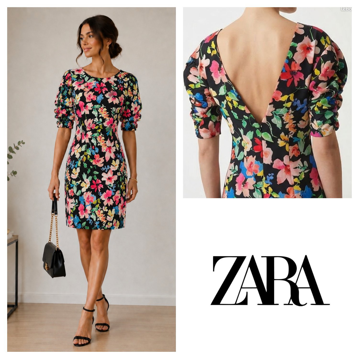 Robe fleurie Zara à manches plissées 