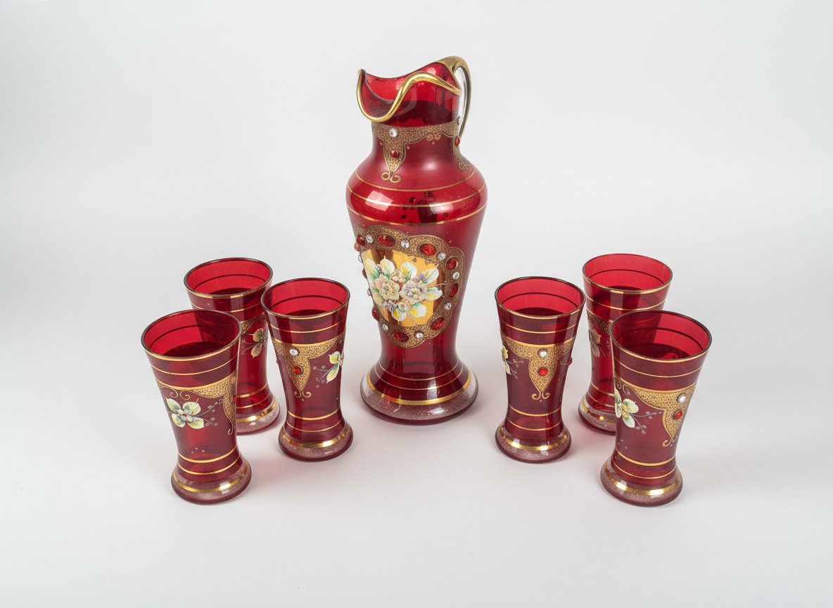 Service de Verre Bohème Émail et Dorure - Vintage Exceptionnel ❤️