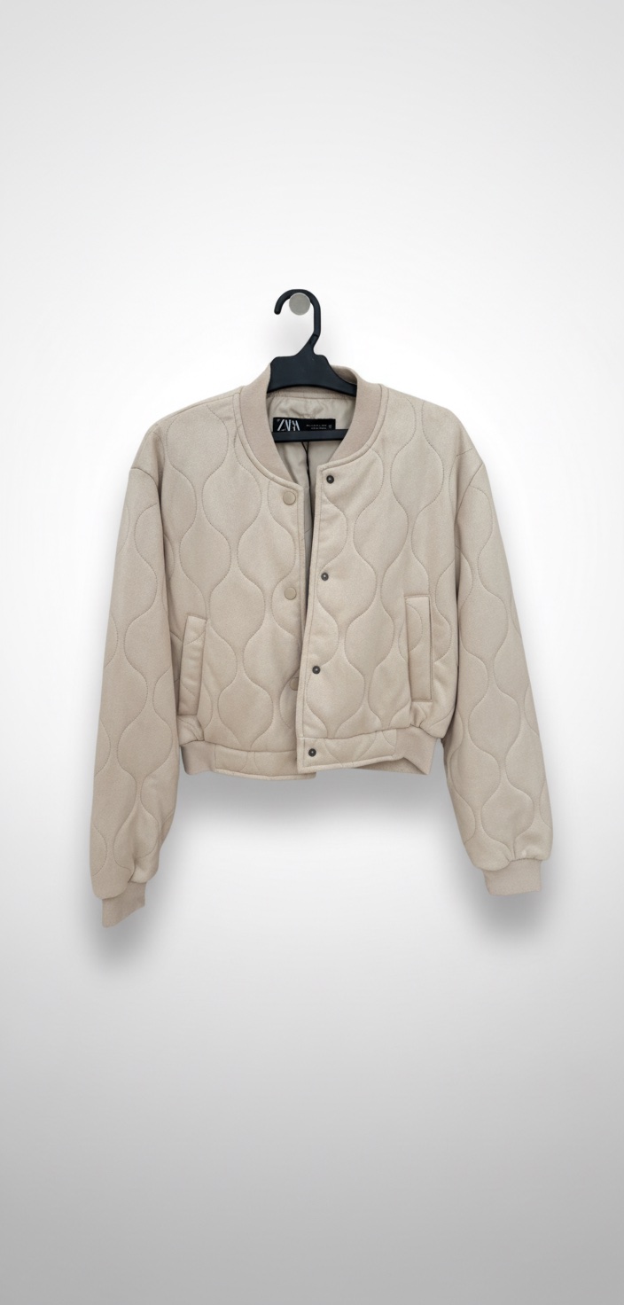 Zara FAUX SUEDE PADDED BOMBER JACKET Size M Beige