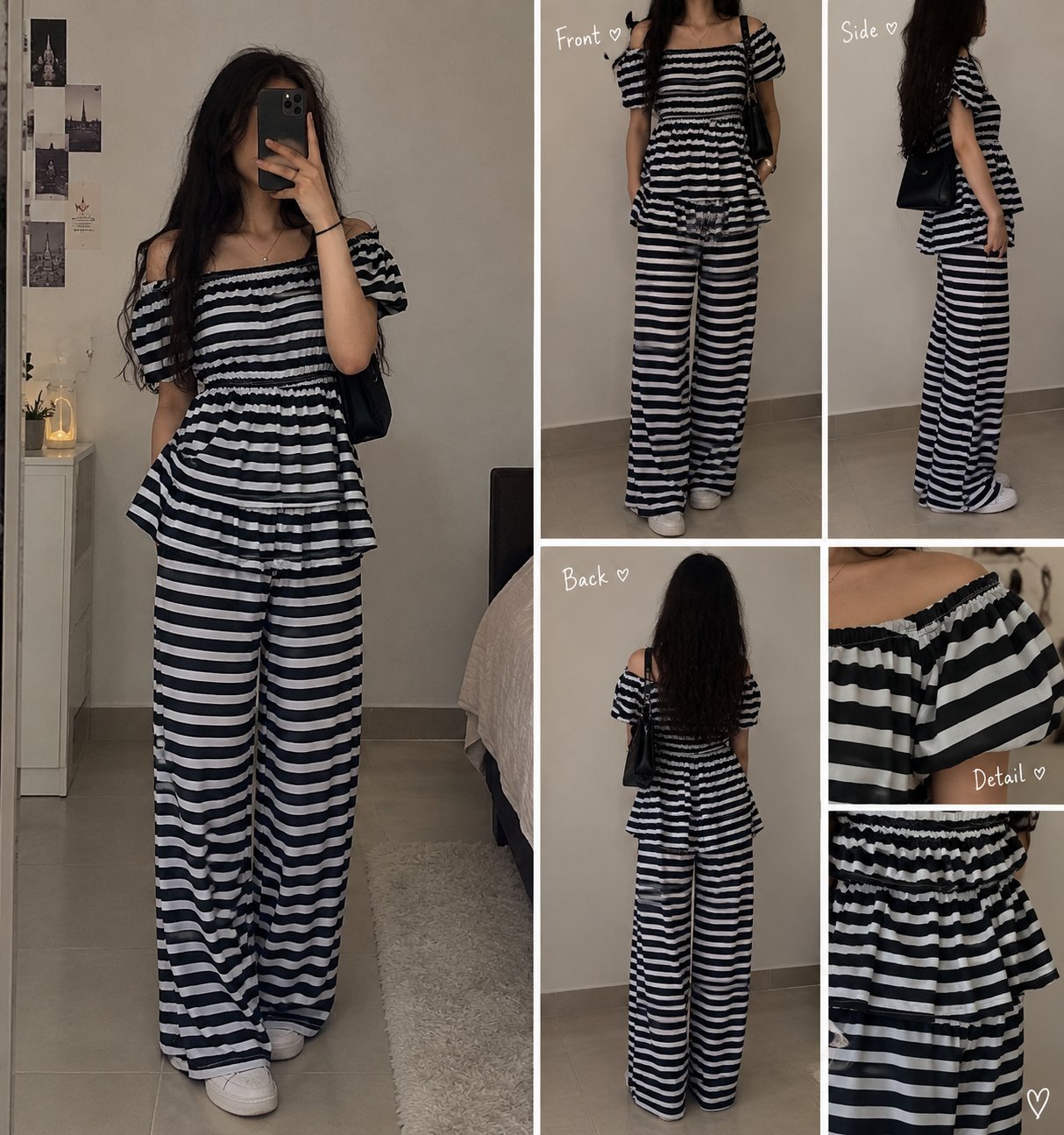 Ensemble pantalon rayé noir et blanc 