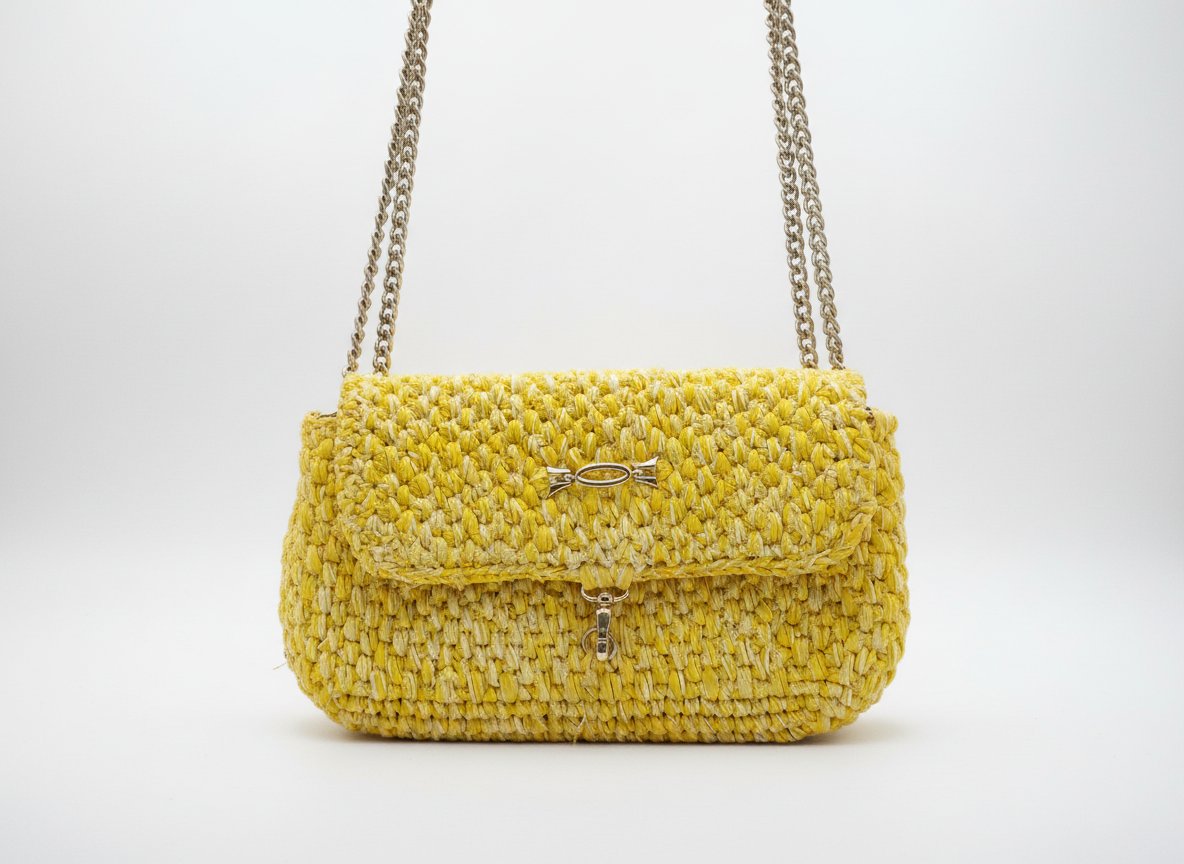 Sac à main en macramé tressé.