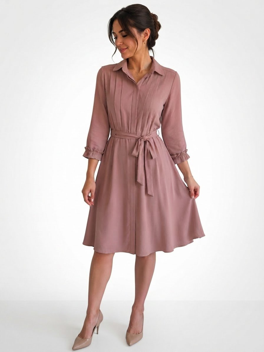 Robe chemise rose poudré 