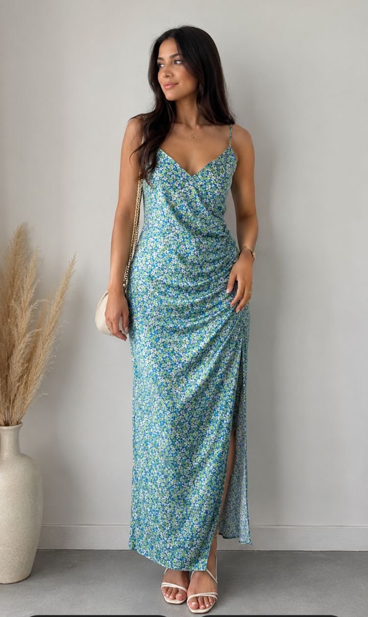 Robe longue fleurie satin tlabs Mn M L XL💚💚🌷