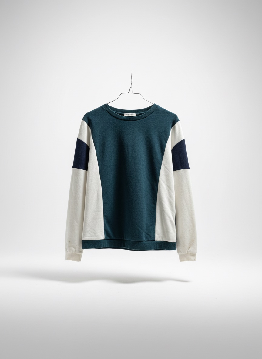 Pull court femme color block vert, blanc et bleu marine