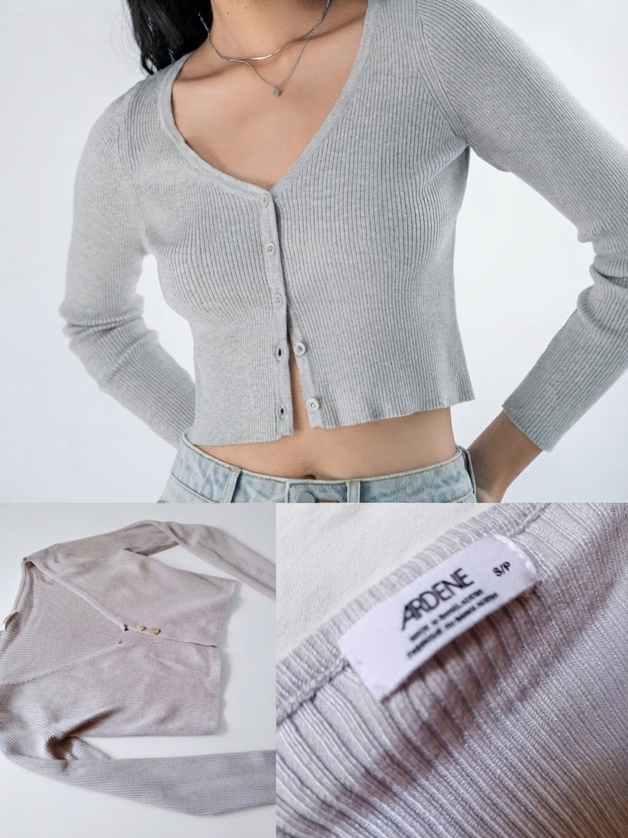 Cardigan court gris avec des boutons 🩶🩶🩶🌻🌻🌼