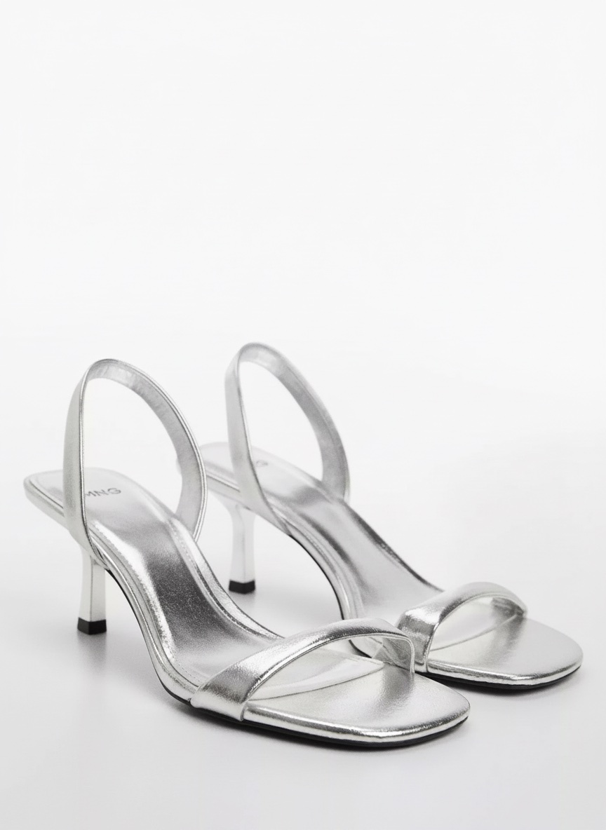 Mango Gros Metallic High Heeled Sandals, Silver