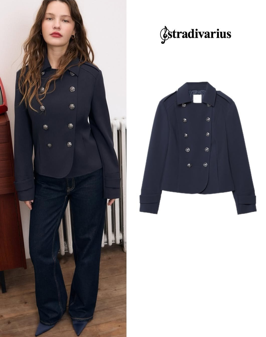 StradivariusMagnifique blazer à boutons gravés bleu marine💙 