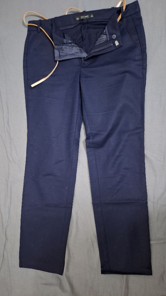 Pantalon Zara Basic Bleu Marine T. 38