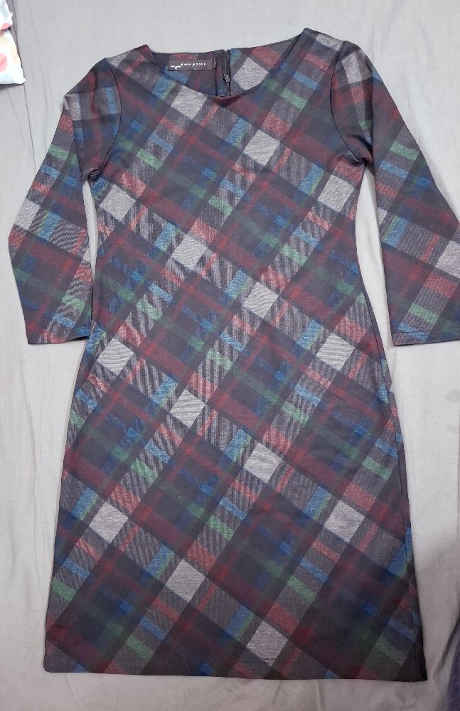Robe droite chic en maille motif écossais/tartan - Manches 3/4 - Maha Moden